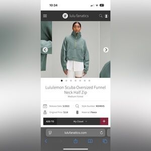 Lululemon Athletica Green Scuba Funnel Neck Half Zip